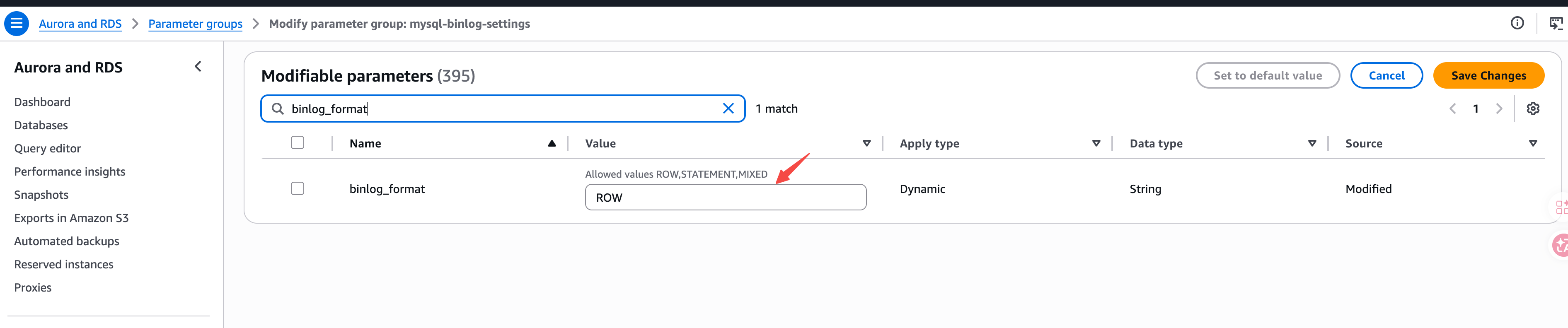 MySQL Binlog Format Setting