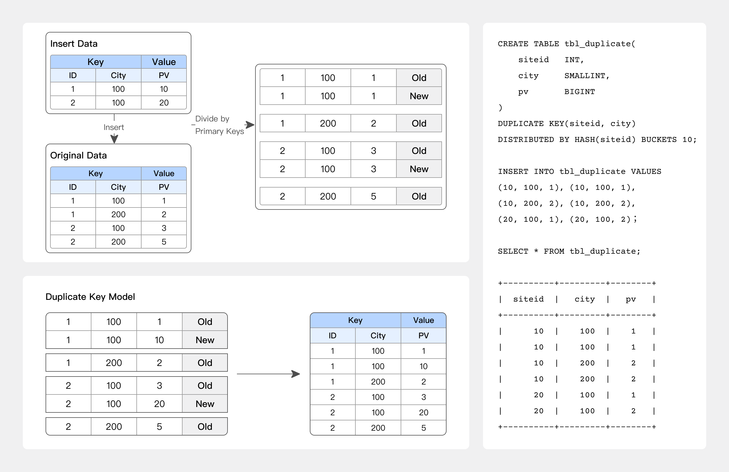 DUPLICATE KEY 表模型